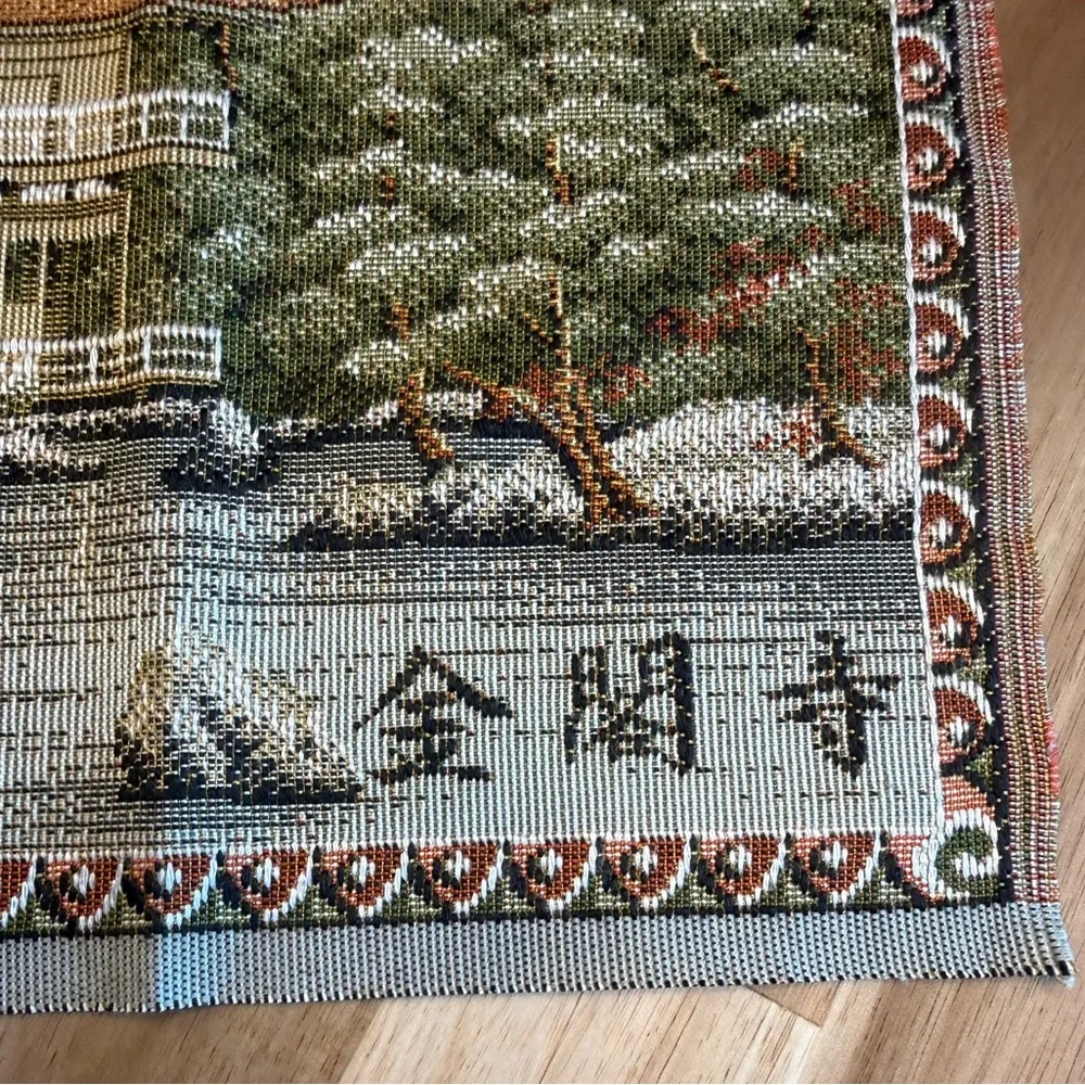 Vintage Japanese Gobelin Woven Tapestry Fabric Kyoto Kinkakuji Temple 16x12”